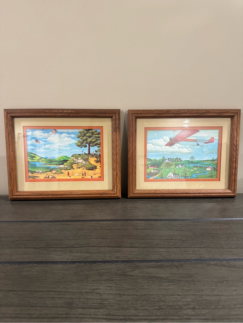 Framed Vintage-Style Landscape Art Prints in Brown Frame (Set of 2)